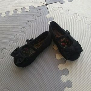 Black Velvet Style Bow/Strap Dress Girls Shoes